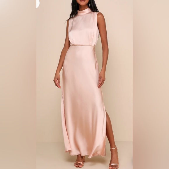Lulu's Pink Backless Slit Maxi Gown - Picture 1 of 3